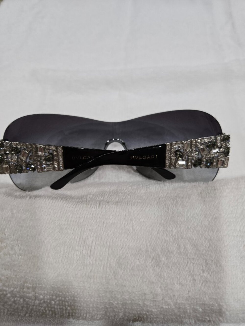 Vintage Bvlgari black and silver shield sunglasses 6071-B with case